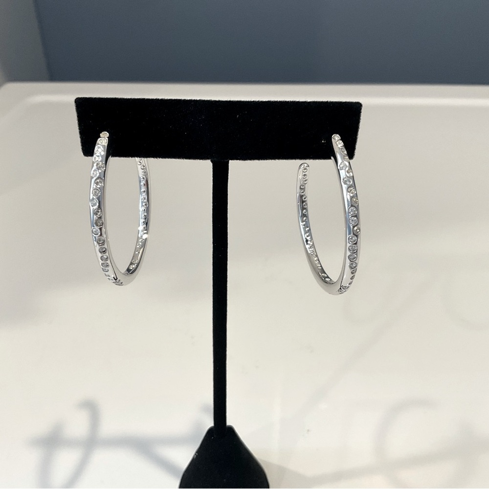 Swarovski Silver Tone Hoop Earrings With Crystals-Costume